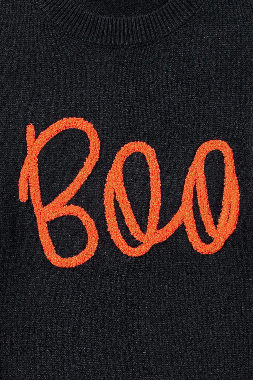 Black Halloween Boo Drop Shoulder Knit Sweater