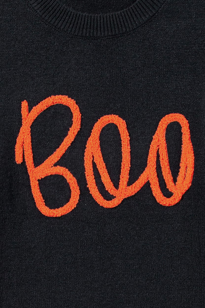 Black Halloween Boo Drop Shoulder Knit Sweater