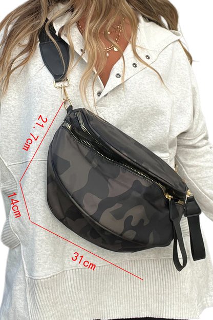 Green Camouflage Print Double Zipper Crossbody Bag