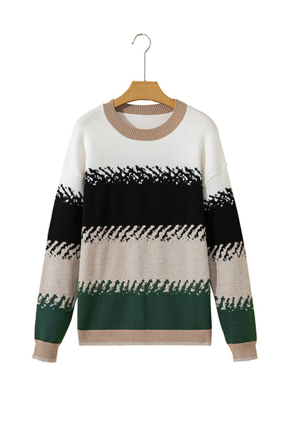 Black Stylish Color Block Pattern Drop Shoulder Sweater