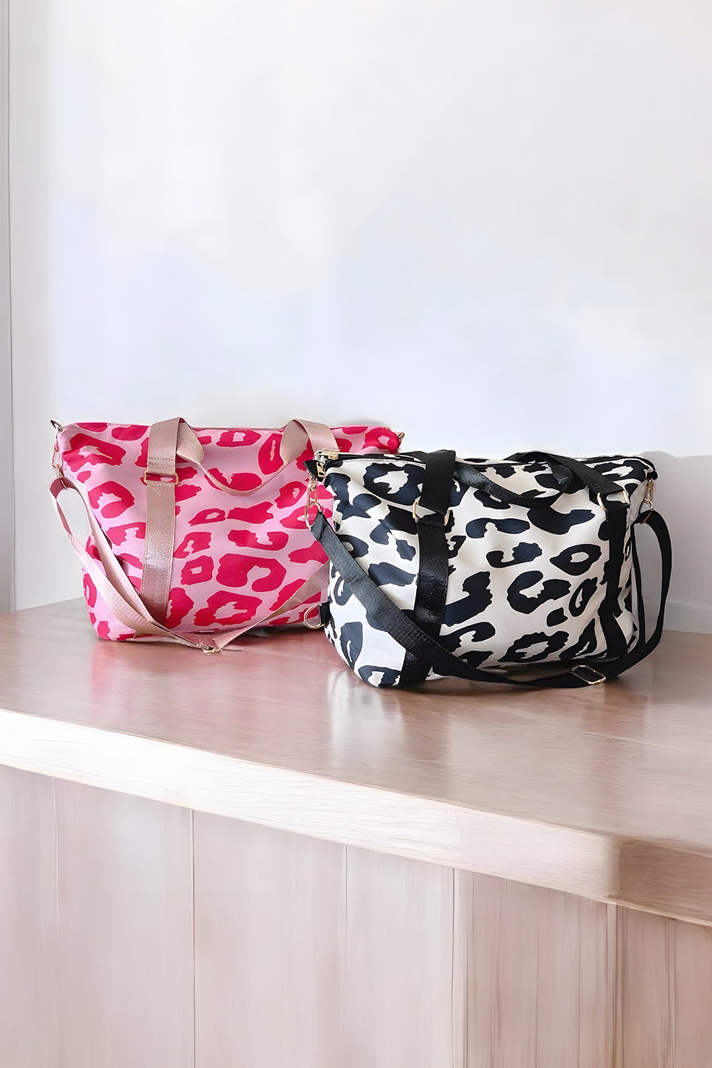 Black Leopard Print Luggage Tote Bag