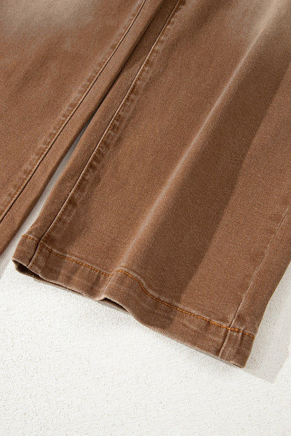 Brown Minimalist Patch Pocket High Waist Shift Jeans