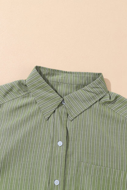 Blue Stripe Button Up Oversized Casual Shirt Shacket