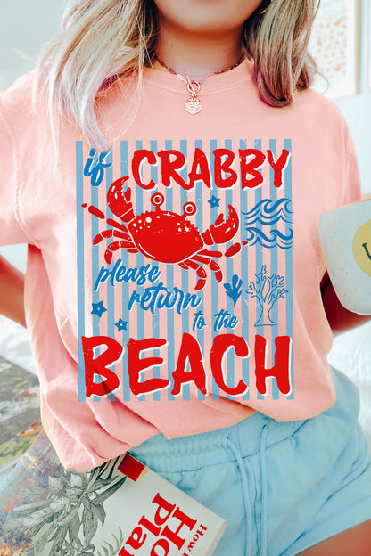 Pink CRABBY BEACH Striped Print Casual T Shirt