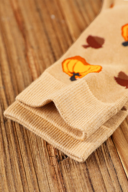 Parchment Pumpkin & Acorn Pattern Combed Cotton Crew Socks