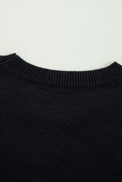 Black Halloween Boo Drop Shoulder Knit Sweater