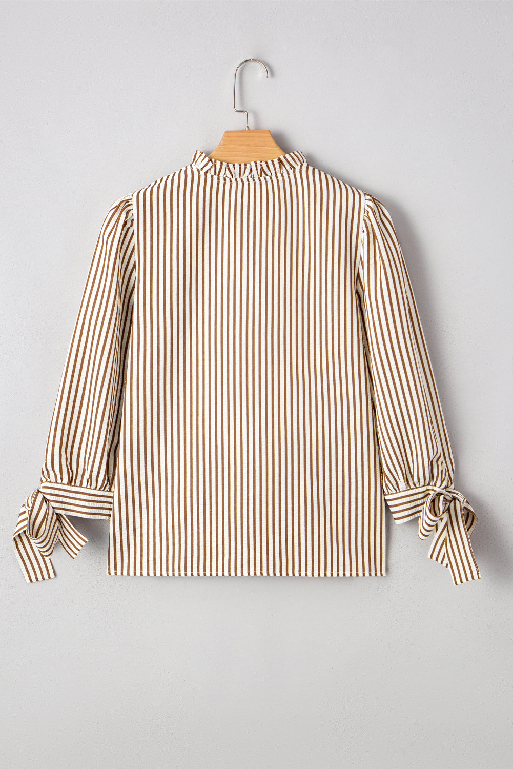 Straw Yellow Striped Frill V Neck Knot Bracelet Sleeve Blouse