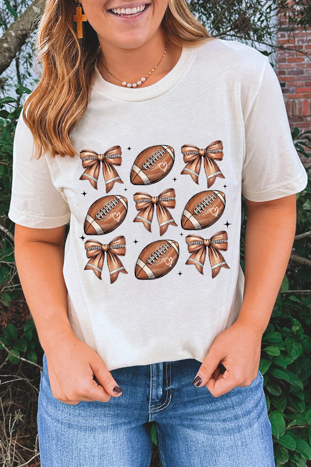 White Rugby Fashion Bow Heat Transfer Printing Graphic T Shirt