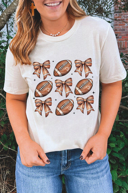 White Rugby Fashion Bow Heat Transfer Printing Graphic T Shirt