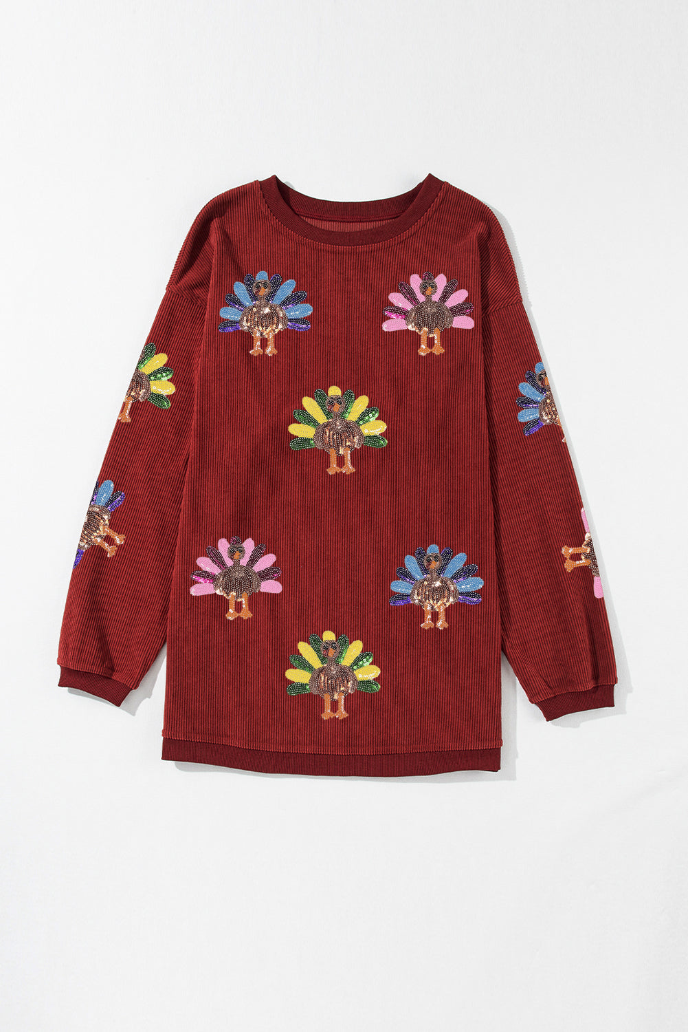 Smoke Gray Turkey Patch Application Graphic Corded Baggy Sweatshirt