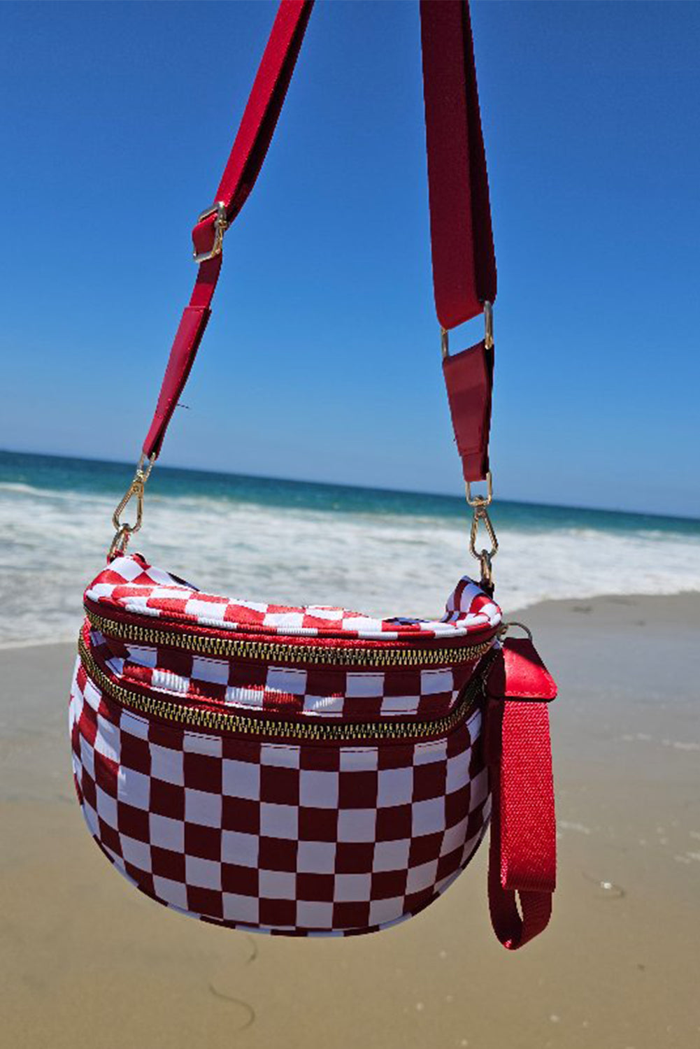 Chicory Coffee Checkered Print Wide Strap Large Crossbody Bag