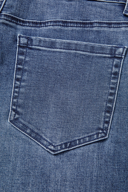 Dirty blue Button Zip High Waist Flared Hem Jeans