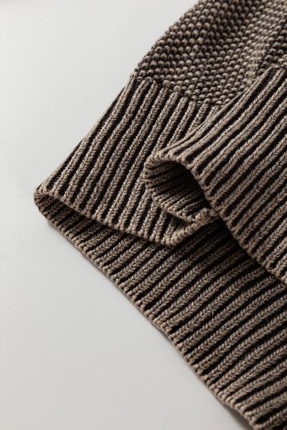 Dark Brown Cable Knit Raglan Sleeve Casual Sweater