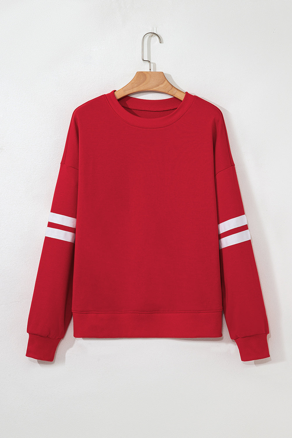 Coffee Preppy Striped Sleeve Loose Sweatshirt