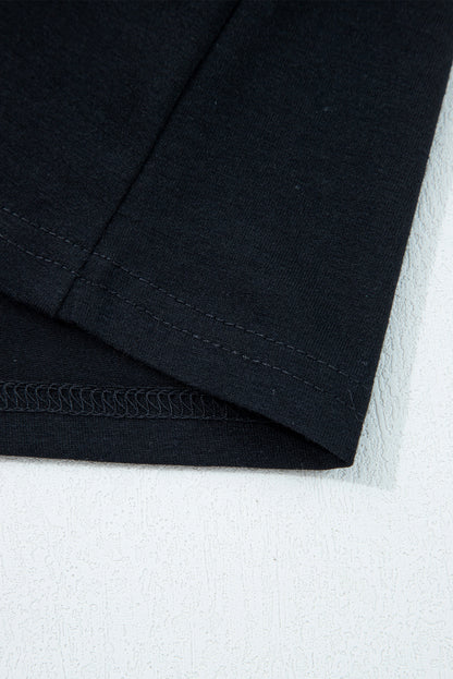 Black  Asymmetric Seam Detail Solid Color Long Sleeve Top