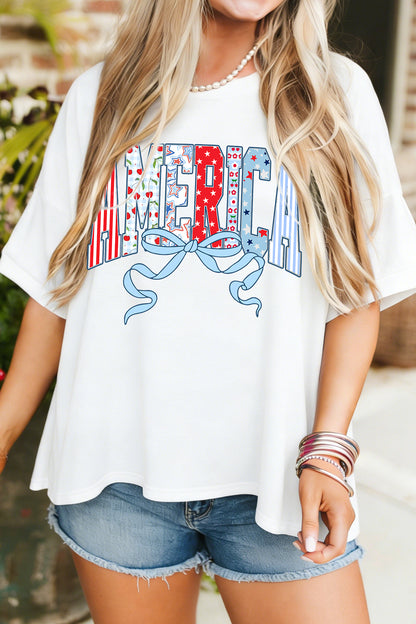 White Coquette AMERICA Printed Half Sleeve Loose Tee