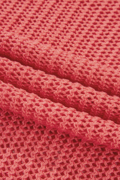 Coral Crochet Hollow-out Knit Sweater