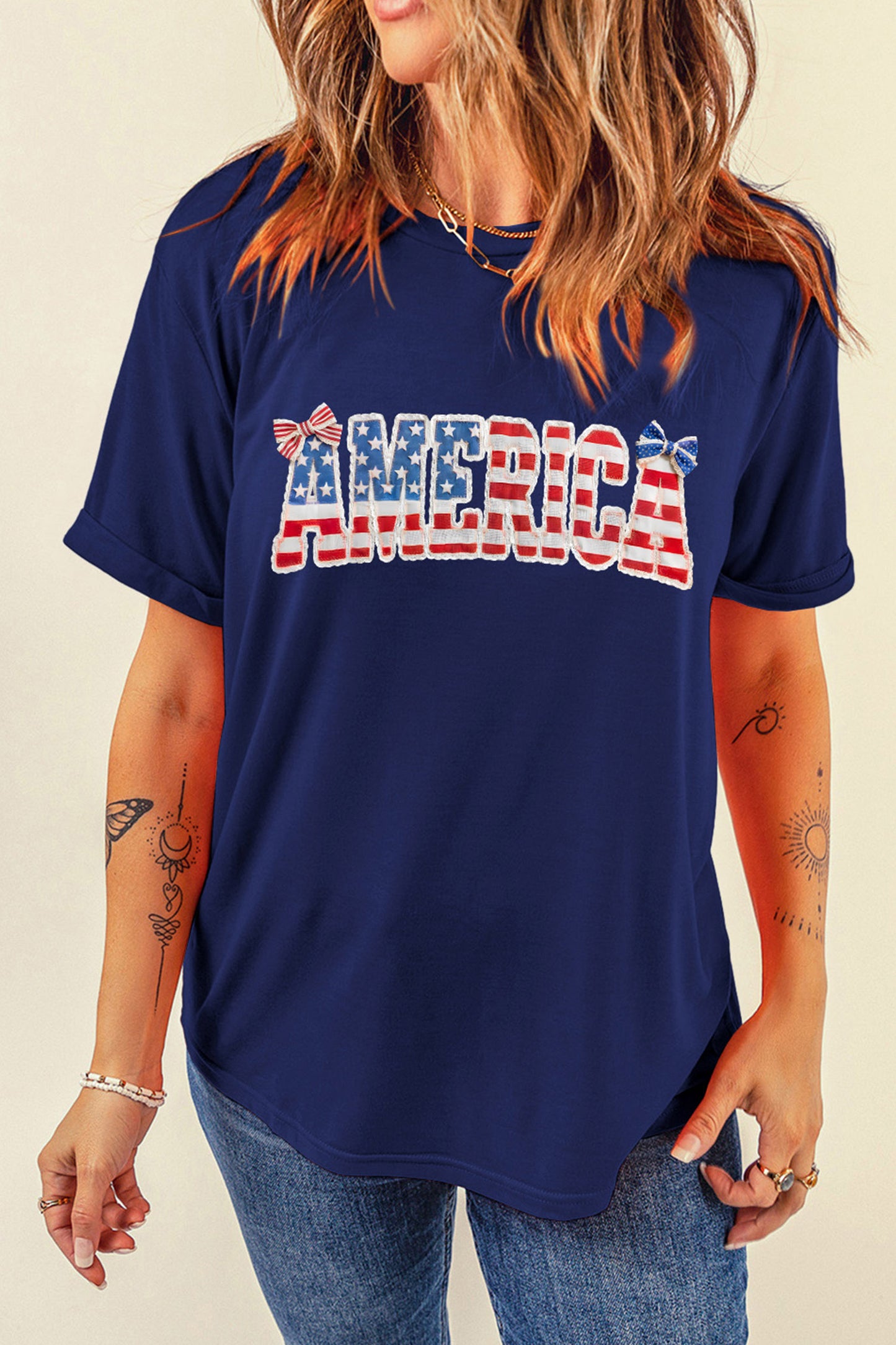 Blue Coquette AMERICA Printed Relaxed T Shirt