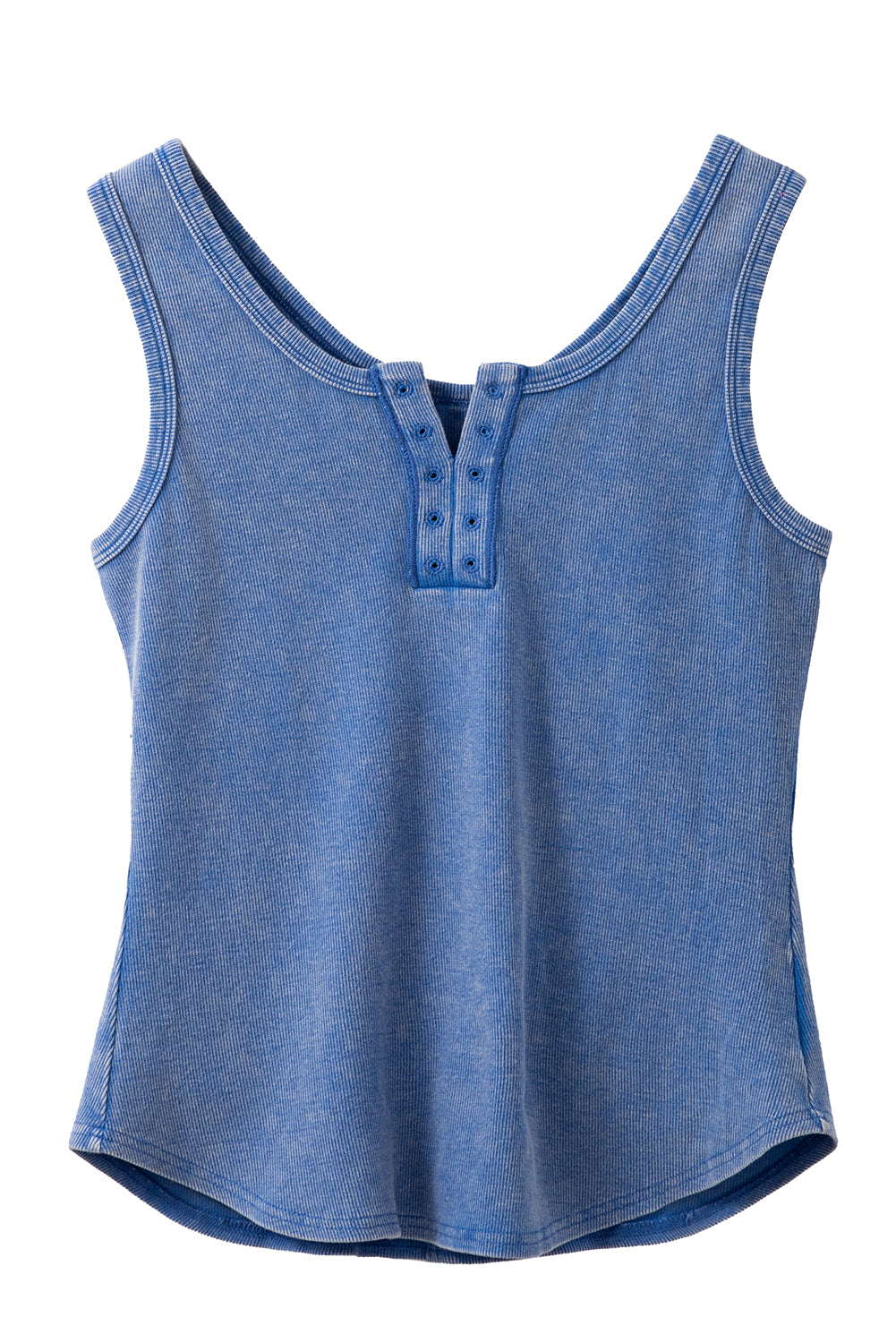 Sky Blue Mineral Wash Ribbed Notch Neck Tank Top