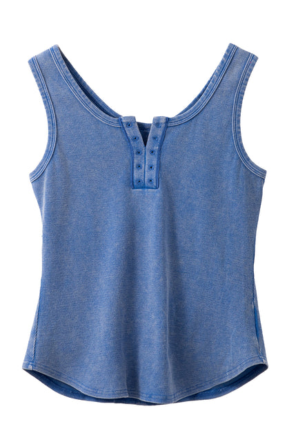 Sky Blue Mineral Wash Ribbed Notch Neck Tank Top