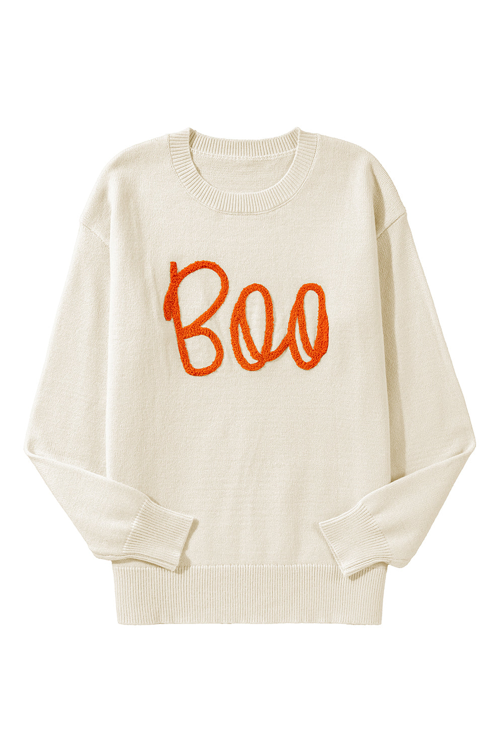 Black Halloween Boo Drop Shoulder Knit Sweater