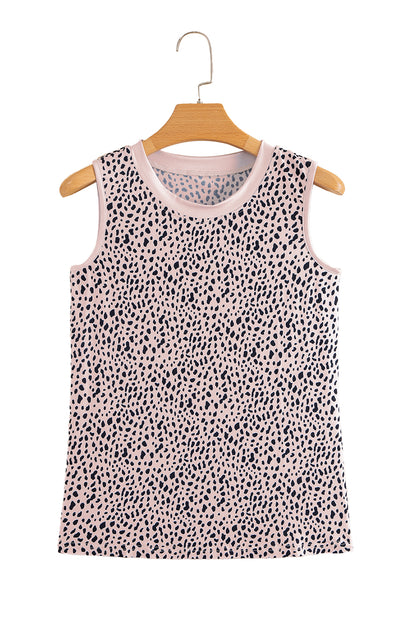 Apricot Allover Leopard Print Round Neck Tank Top