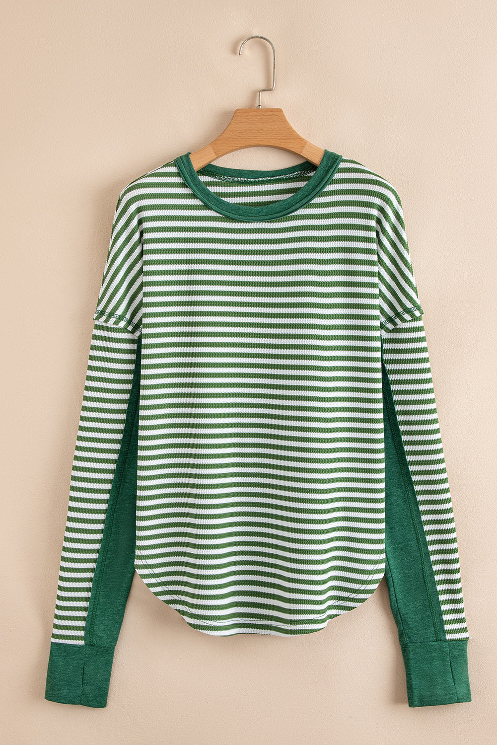 Black Stripe Patchwork Drop Shoulder Round Neck Top