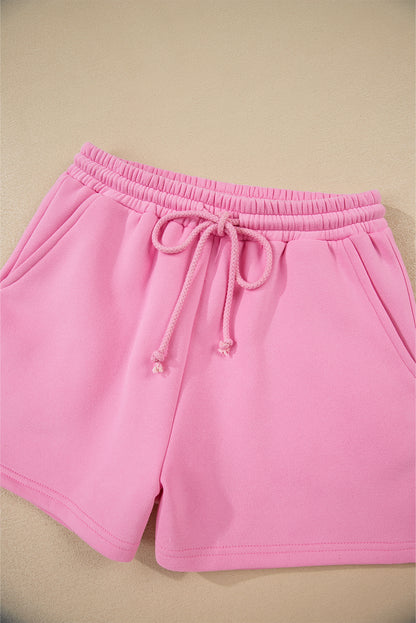 Strawberry Pink Colorblock Pullover and Drawstring Shorts Set