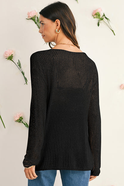 Coral Crochet Hollow-out Knit Sweater