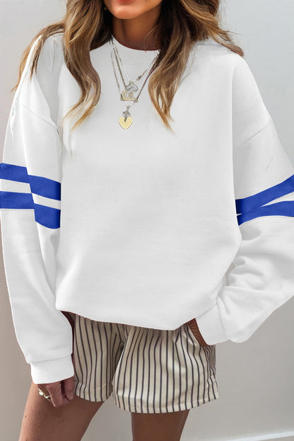 Coffee Preppy Striped Sleeve Loose Sweatshirt