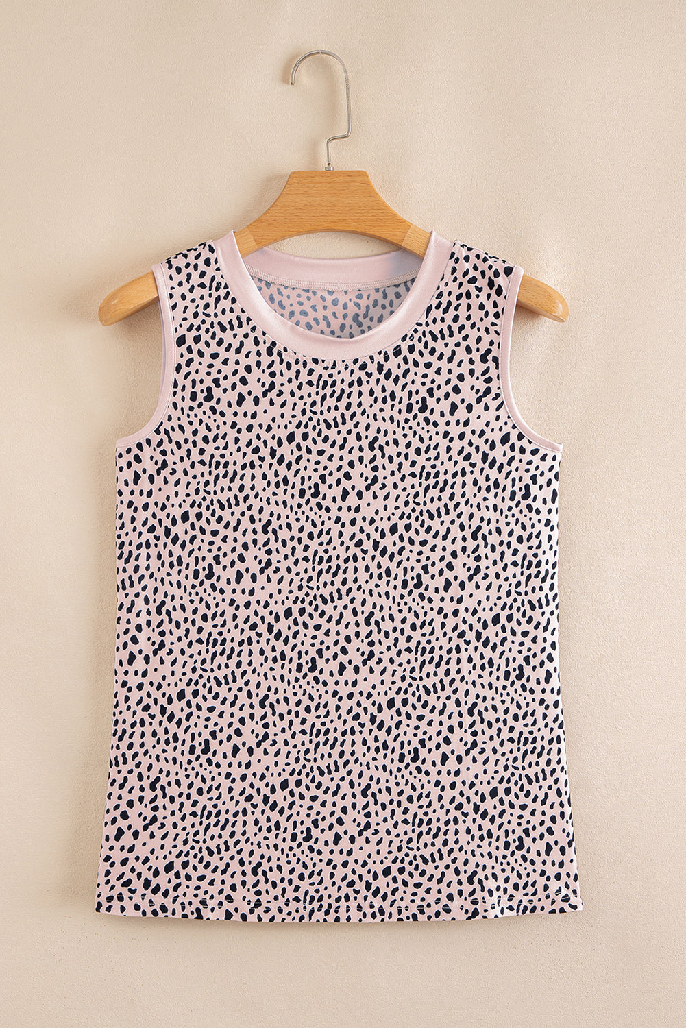 Apricot Allover Leopard Print Round Neck Tank Top