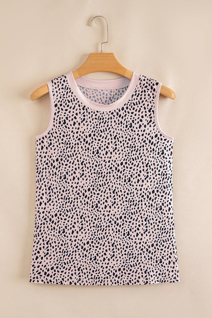 Apricot Allover Leopard Print Round Neck Tank Top