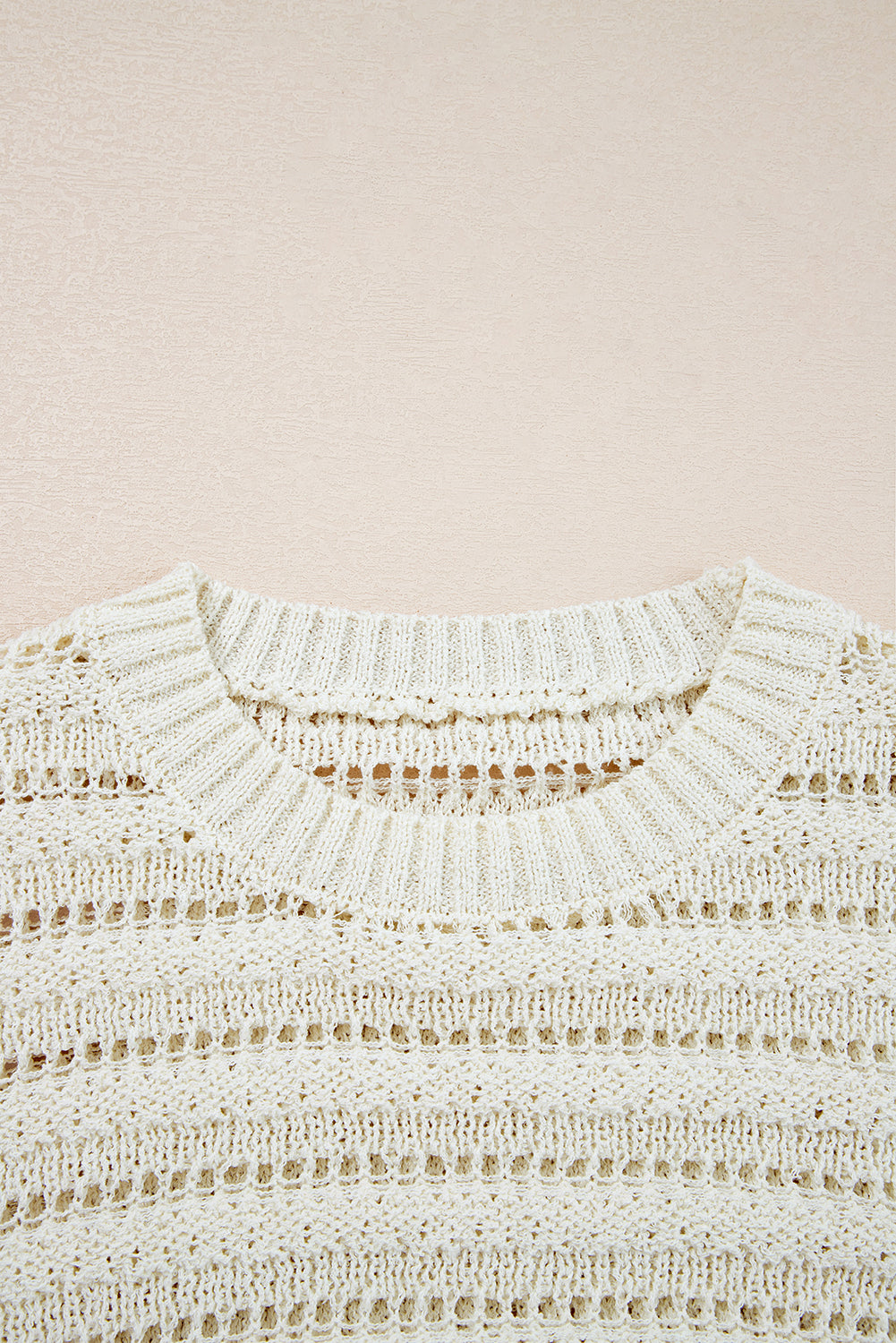 White Hollow Out Knit Round Neck Sweater