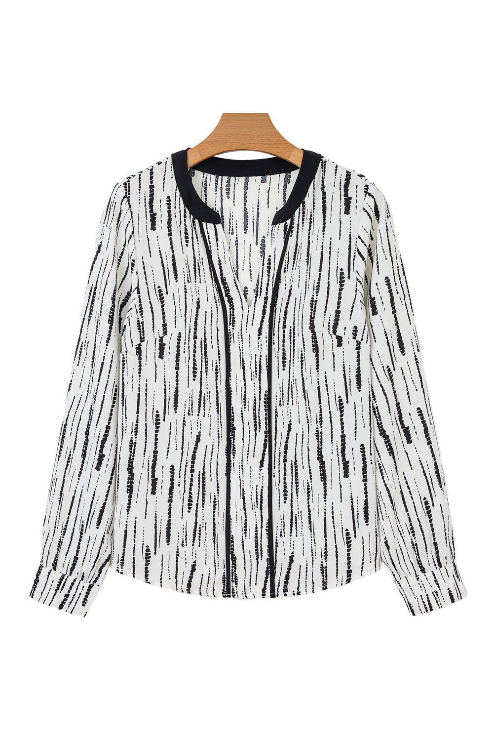 White Abstract Print V-neck Long-sleeve Blouse