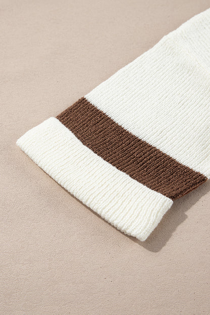 Brown Stripe Cropped Drop Sleeve Sweater