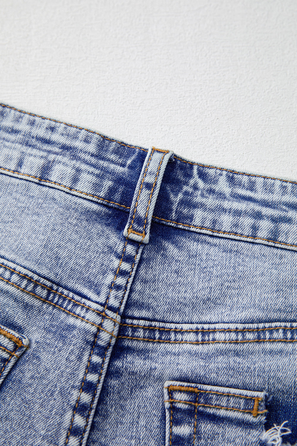 Beau Blue Pearl Studded Pocket Raw Hem Denim Shorts