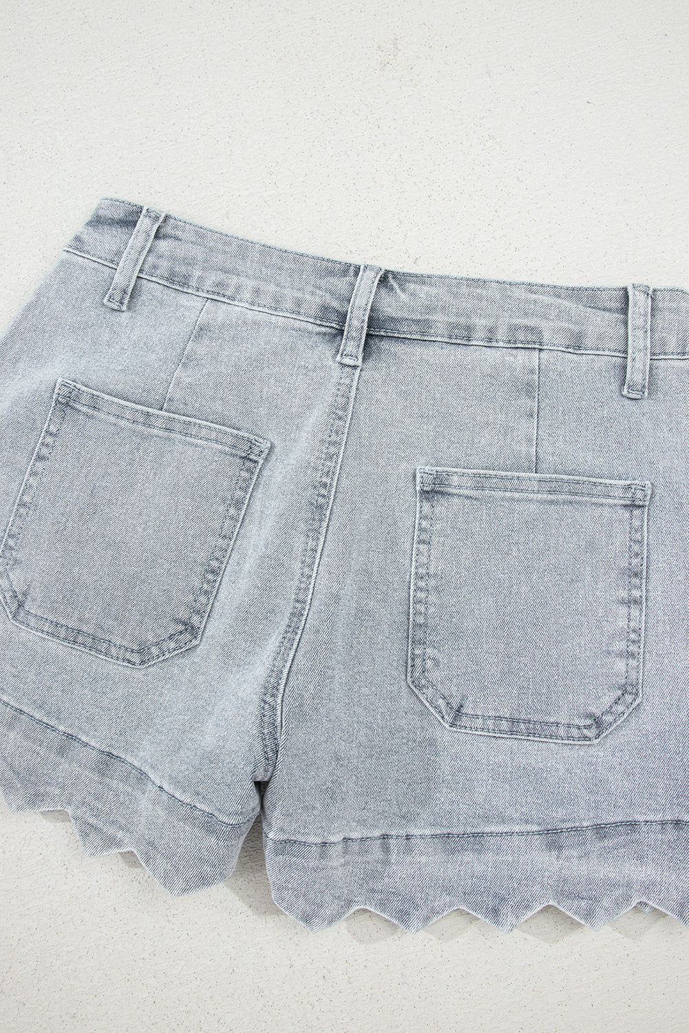 Sail Blue Scalloped Hemline Light Wash Denim Shorts