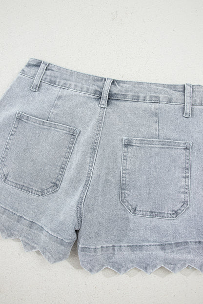Sail Blue Scalloped Hemline Light Wash Denim Shorts