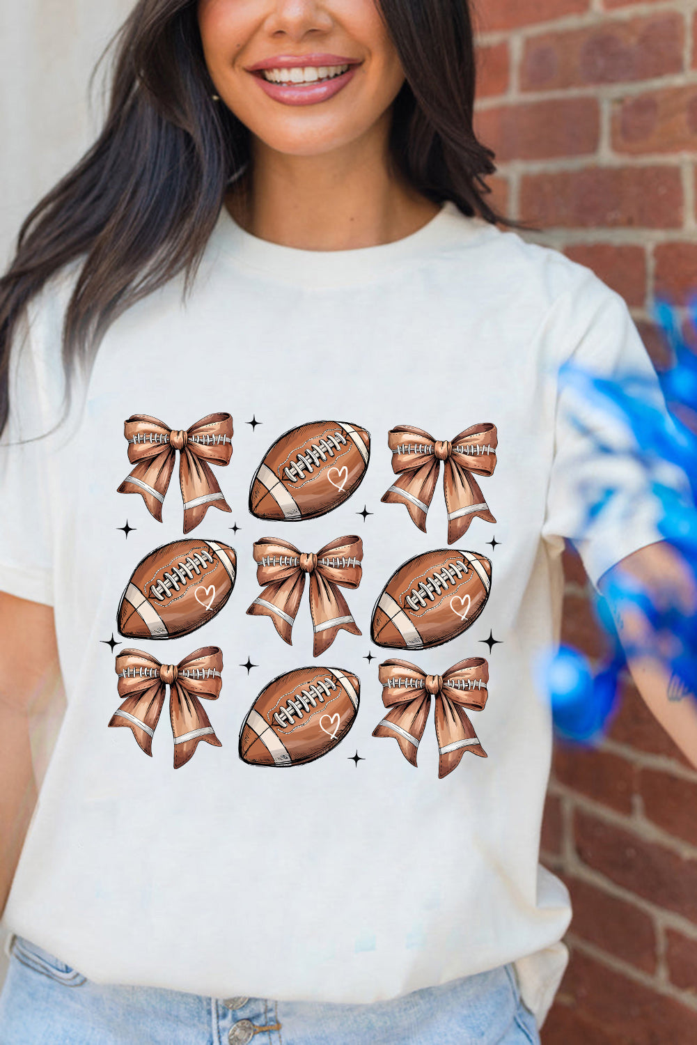 White Rugby Fashion Bow Heat Transfer Printing Graphic T Shirt