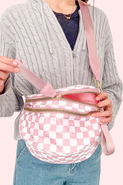 Chicory Coffee Checkered Print Wide Strap Large Crossbody Bag