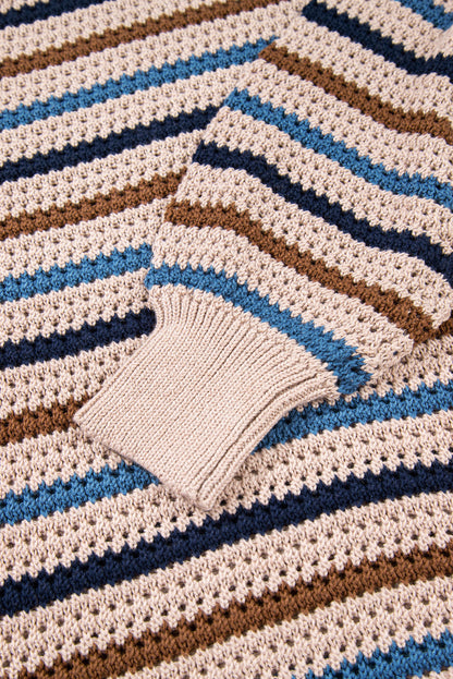 Multicolour Striped Knitted Drop Shoulder Crew Neck Sweater