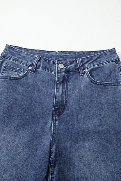Dirty blue Button Zip High Waist Flared Hem Jeans