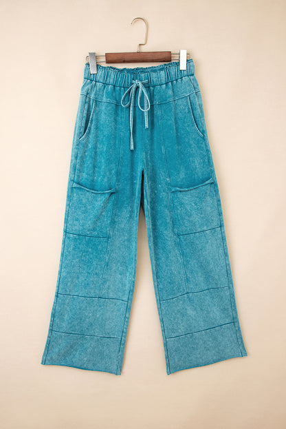 Medium Grey Mineral Wash Knot High Waist Raw Hem Pants