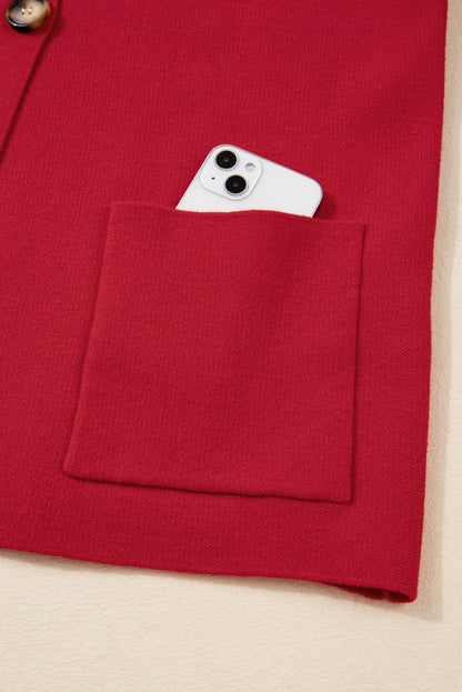 Fiery Red Solid Color Mock Collar Loose Jacket