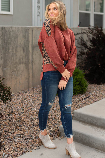 Redwood Burl Geometric Patchwork Plus Size High Low Sweatshirt