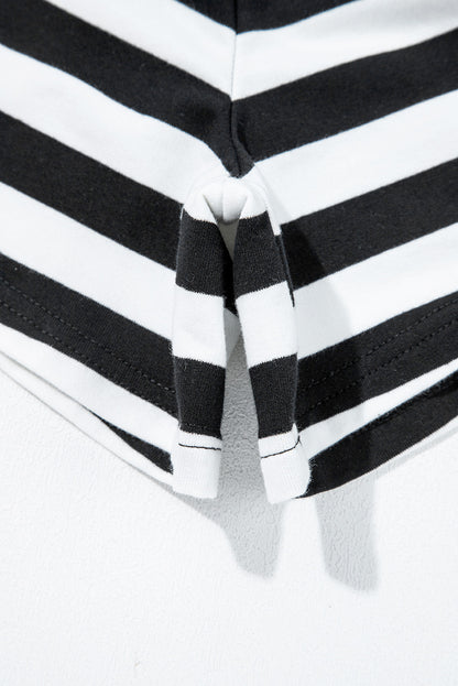 Gray Stripe Contrast Trim Long Sleeve Top and Shorts Set