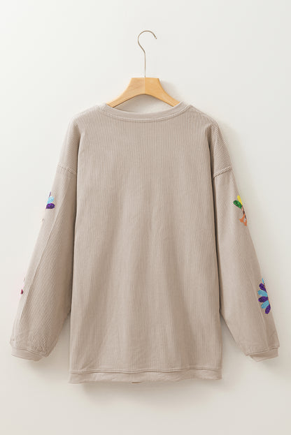 Smoke Gray Turkey Patch Application Graphic Corded Baggy Sweatshirt