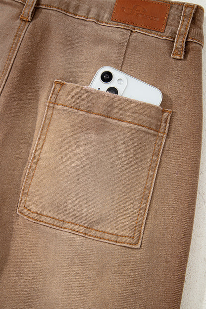 Brown Minimalist Patch Pocket High Waist Shift Jeans