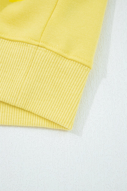 Yellow Cream Drop Shoulder Crop Pullover Drawstring Wide Leg Pants Set