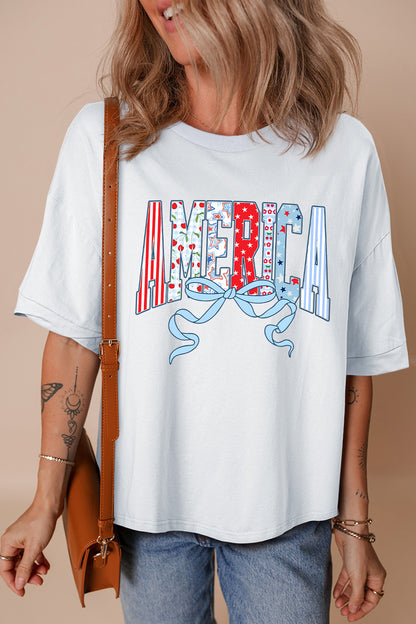 White Coquette AMERICA Printed Half Sleeve Loose Tee